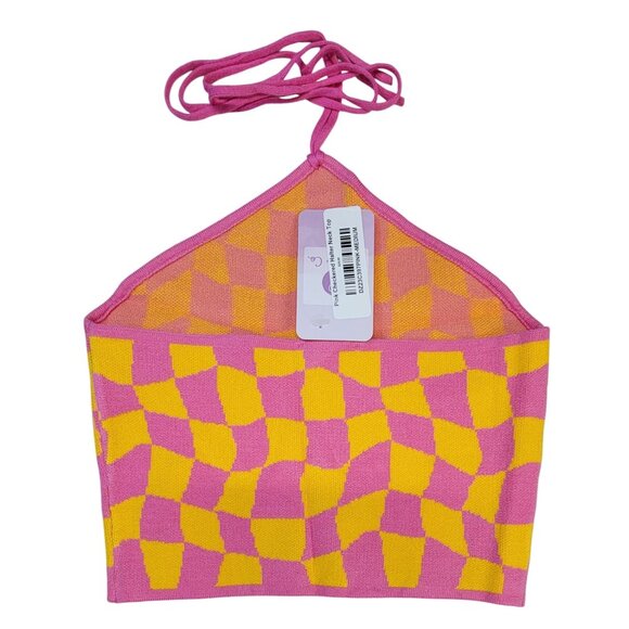 Double Zero Halter Pink Orange Checkered Top Womens Mystical Medium NWT - Picture 2 of 5